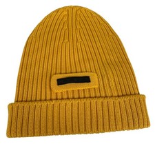 Prada Mustard Yellow Ribbed Virgin Wool Beanie Hat