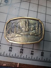 VTG Solid Brass 1970s BTS Belt Buckle Belt Mountain Lake Woods Forest Wilderness