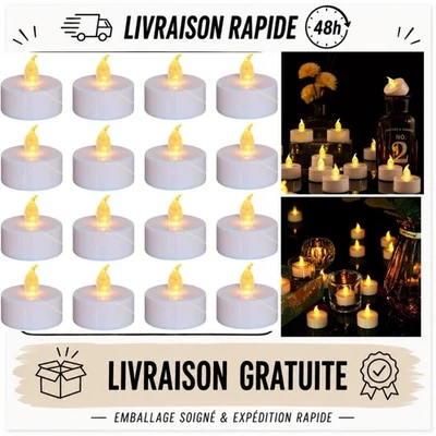 Lot 12 bougies chauffe-plat LED sans flamme à piles Jaune - Photo 1/4