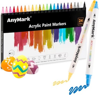 AnyMark 24 Farben Acrylstifte Set ? Wasserfeste Dual Tip Acrylmarker (Dot-Tip