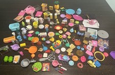 Barbie Accessory Lot Food Kitchen Snap  Play Dollhouse Bread, Dishes 150 PCs