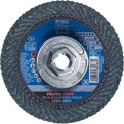 Pferd 67212 4-1/2'' X 5/8-11 Thd. Polifan Flap Disc - Z Sgp Curve Steelox,