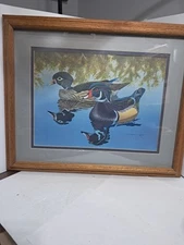 Collectible D. Nicholson Miller Framed Ducks Picture,Signed 21 x 17