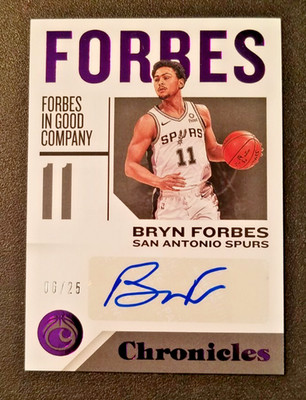 Bryn Forbes 2018-19 Panini Chronicles Purple Autograph 06/25 Spurs MSU #CS-BF