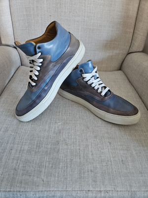 Ace Marks Men's 8 Navy and Blue Sneakers High-Top Beautiful Italian Leather 