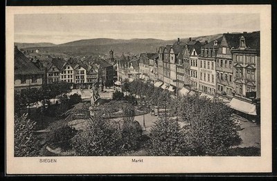 AK Siegen, Marktpartie mit Läden von A. Rubsamen und Julius Heymann 