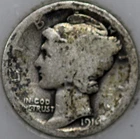 * 1916-P Mercury Dime 90% Silver, Popular Collector Coin As Shown