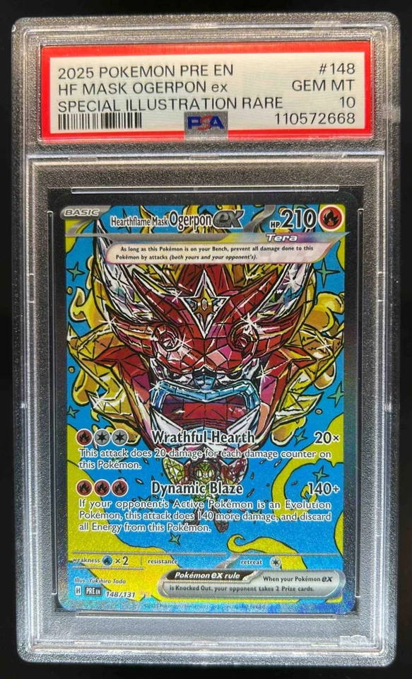 Pokemon SV Prismatic Evolutions 2025 Hearthflame Mask Ogerpon ex #148/131 PSA 10