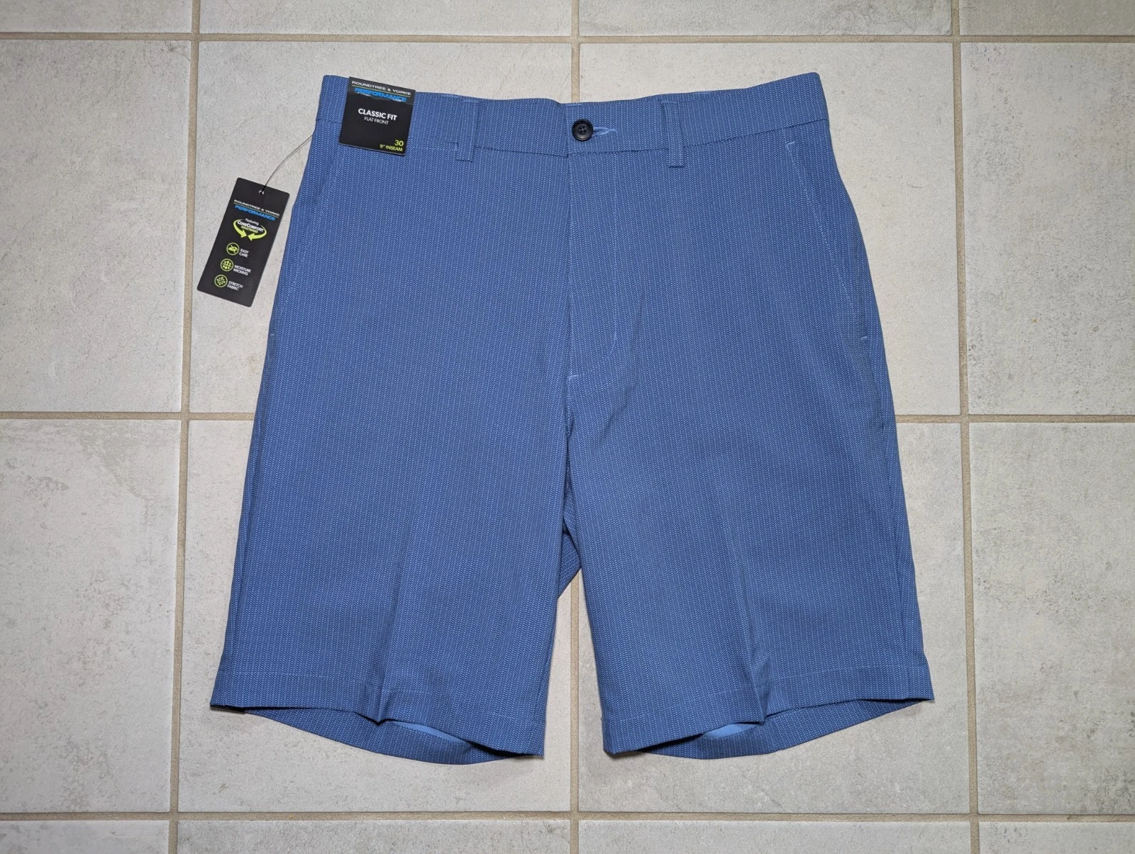 Roundtree & Yorke Men's 30 Performance Shorts Blue Classic Fit Flat Front NEW