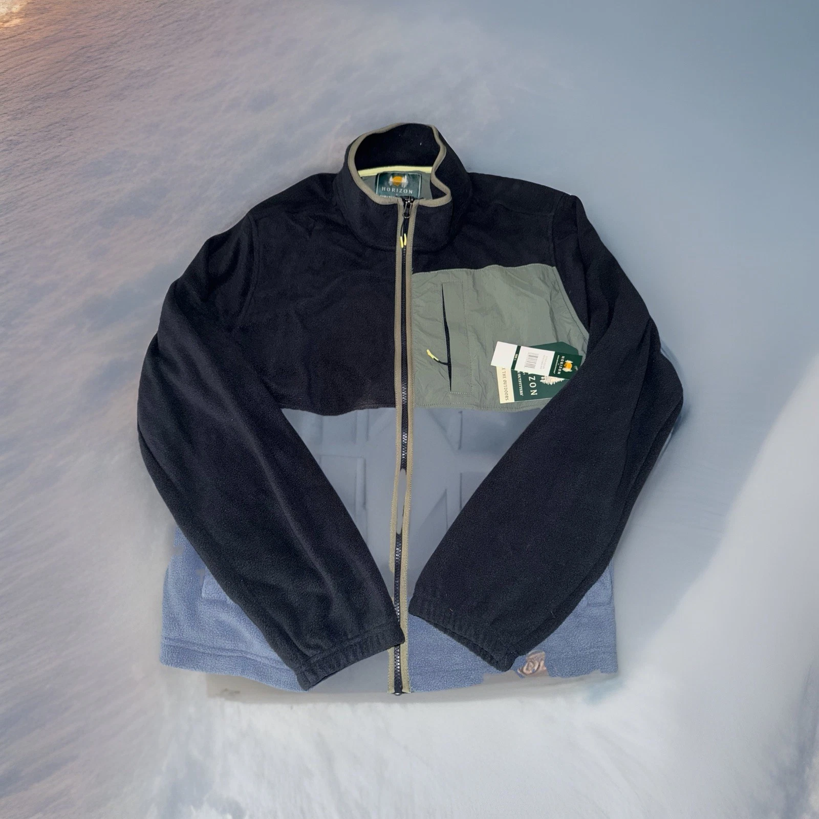 NEW Horizon by Bass Creek Colorblock Fleece Zip Up Jacket Blue Green Size Large