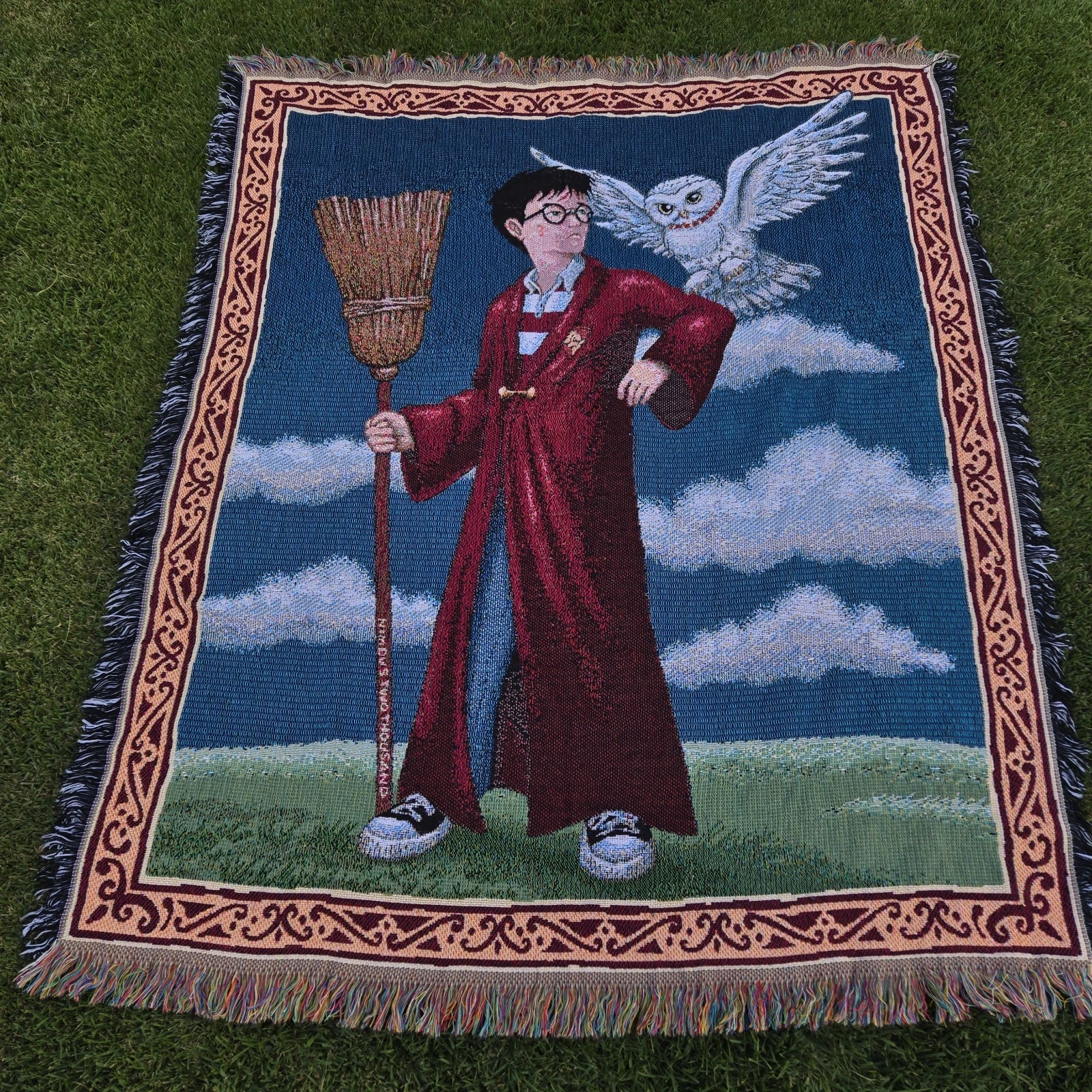 Vintage Harry Potter Hedwig Owl Woven Tapestry Throw Blanket Wall Hanging 59x47