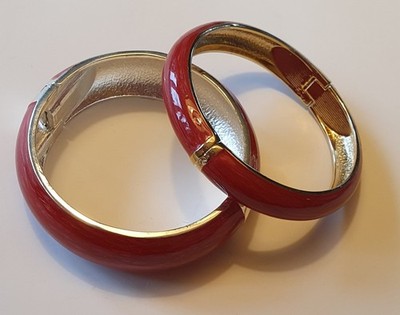 Armreifen Set 2 Stück Rot Koralle Metall Klickverschluss,SYL SAL Y LIMON