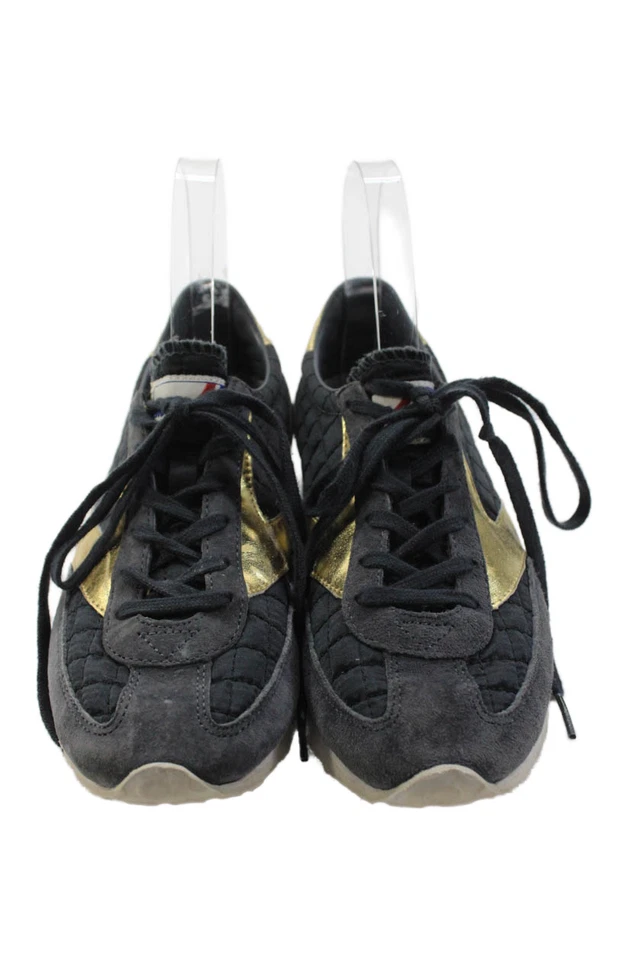 Zapatillas deportivas Brooks para mujer con cordones ribete metálico acolchadas de gamuza azul marino dorado talla 6 Foto 2 de 4