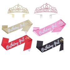Birthday Queen Sash and Crystal Tiara Crown Set Party Accessory for Women
