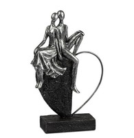 725721 Deko-Objekt Paar Auf Herz Schwarz-Silber 19 X 29Cm Aus Kunststein