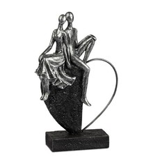 725721 Deko-Objekt Paar auf Herz Schwarz-Silber 19 x 29cm aus Kunststein