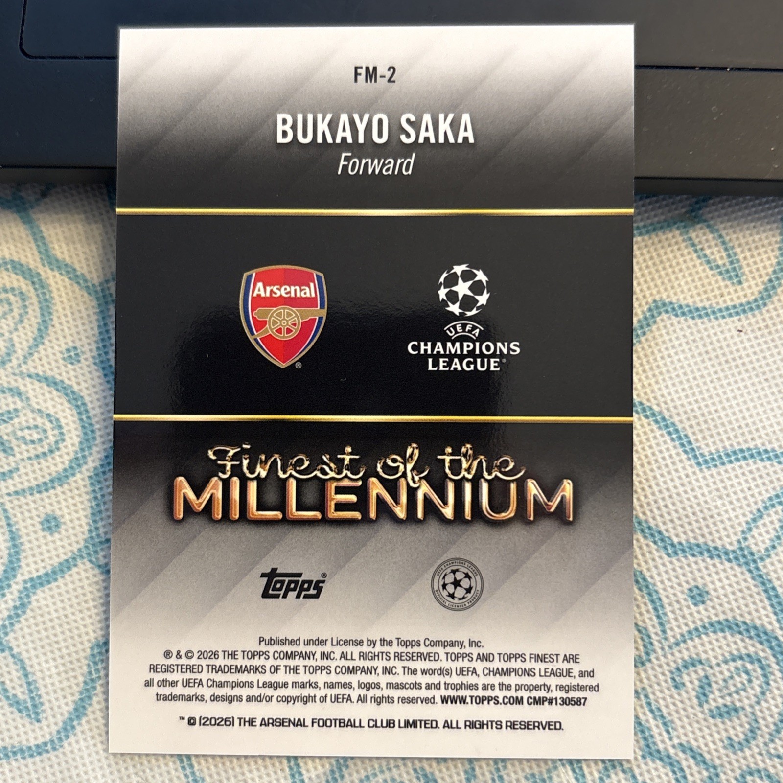 2025-26 TOPPS FINEST UEFA BUKAYO SAKA FINEST OF THE MILLENIUM INSERT REFRACTOR view 4