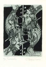 Two Roads, Original Surrealistic Art Print Etching Ex libris by Sergey Hrapov