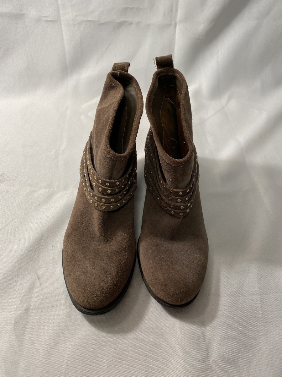 Jessica Simpson Brown Suede Leather Ankle Boots Size With Gold Rivet  Straps