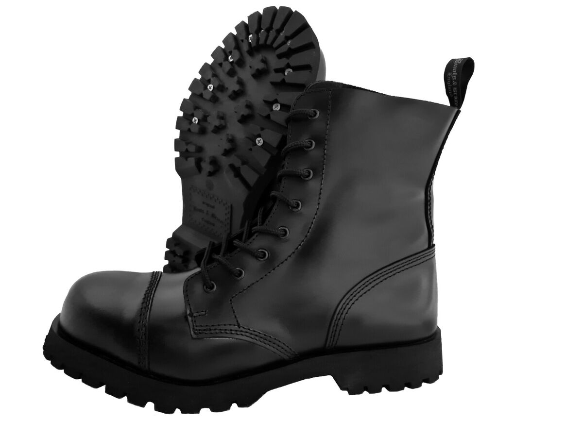 Boots & Braces Black Steel Toe Rangers 8 10 14 20 Hole Punk Boots & Braces Black Steel Toe Rangers 8 10 14 20 Hole Punk