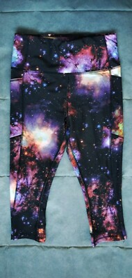 XS, Avia, lila schwarz blau Galaxy Capri Yoga Leggings, Active Wear