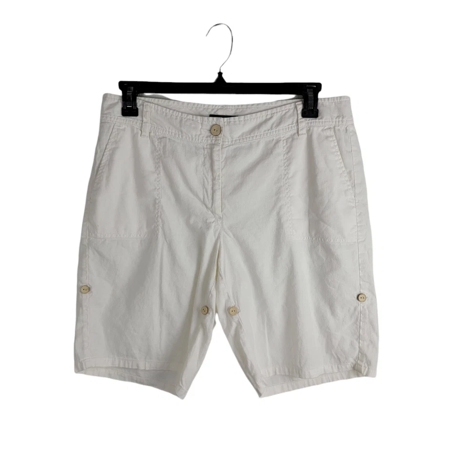 Lands End Womens Shorts Roll-Tab Convertible Cotton Linen Blend Size 12 White - Image 3 of 4