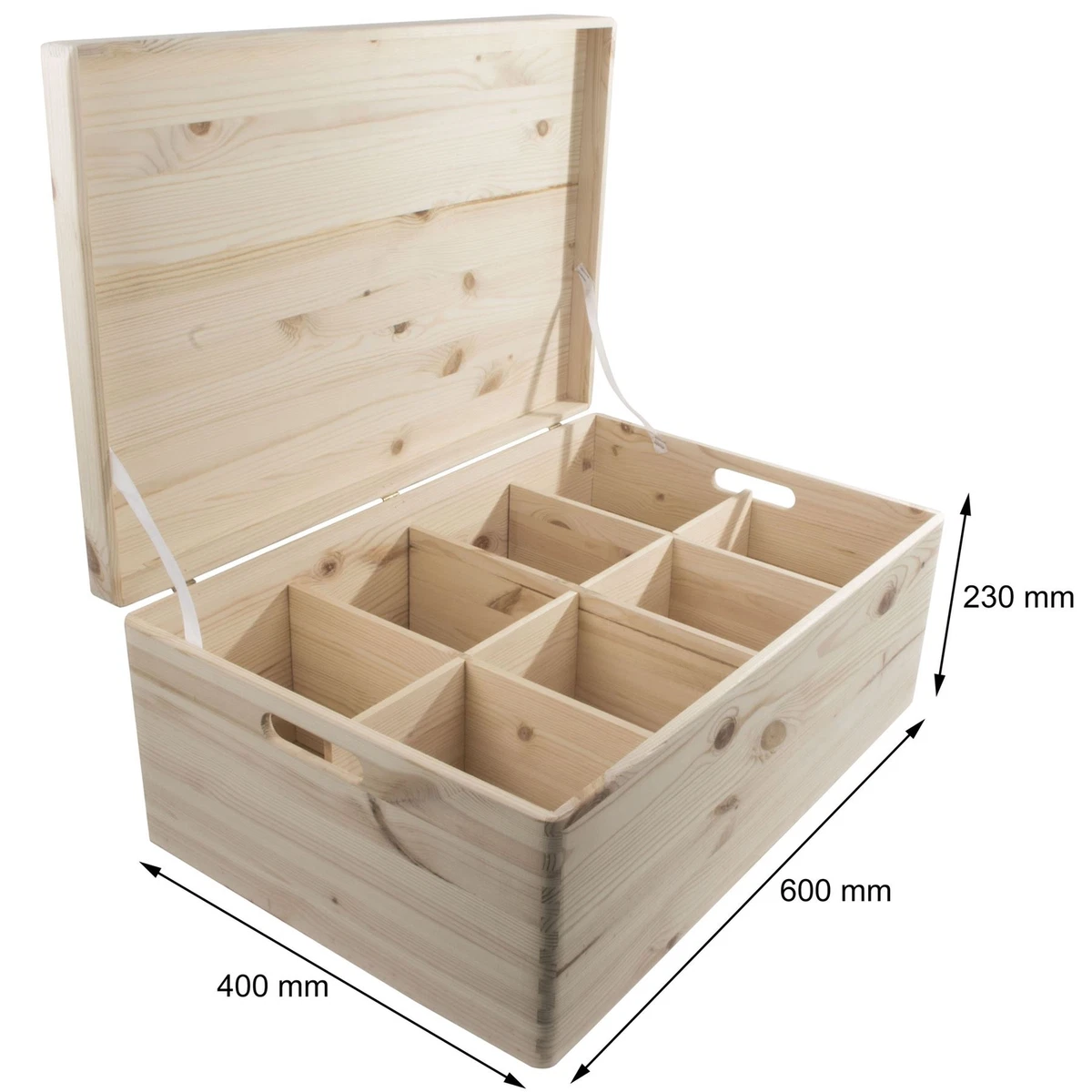 Extra Large Wooden Lidded Storage Chest Trunk Box With 8 Removable