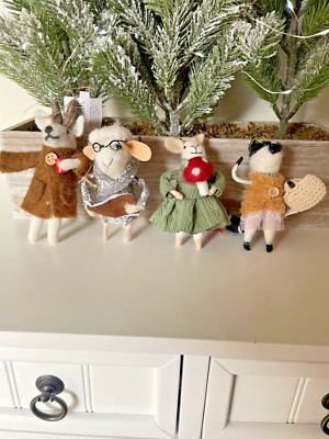 Lot of 4 Felt Felted Christmas Animal Ornaments   Mouse, Ram, Skunk, Lamb - NWT