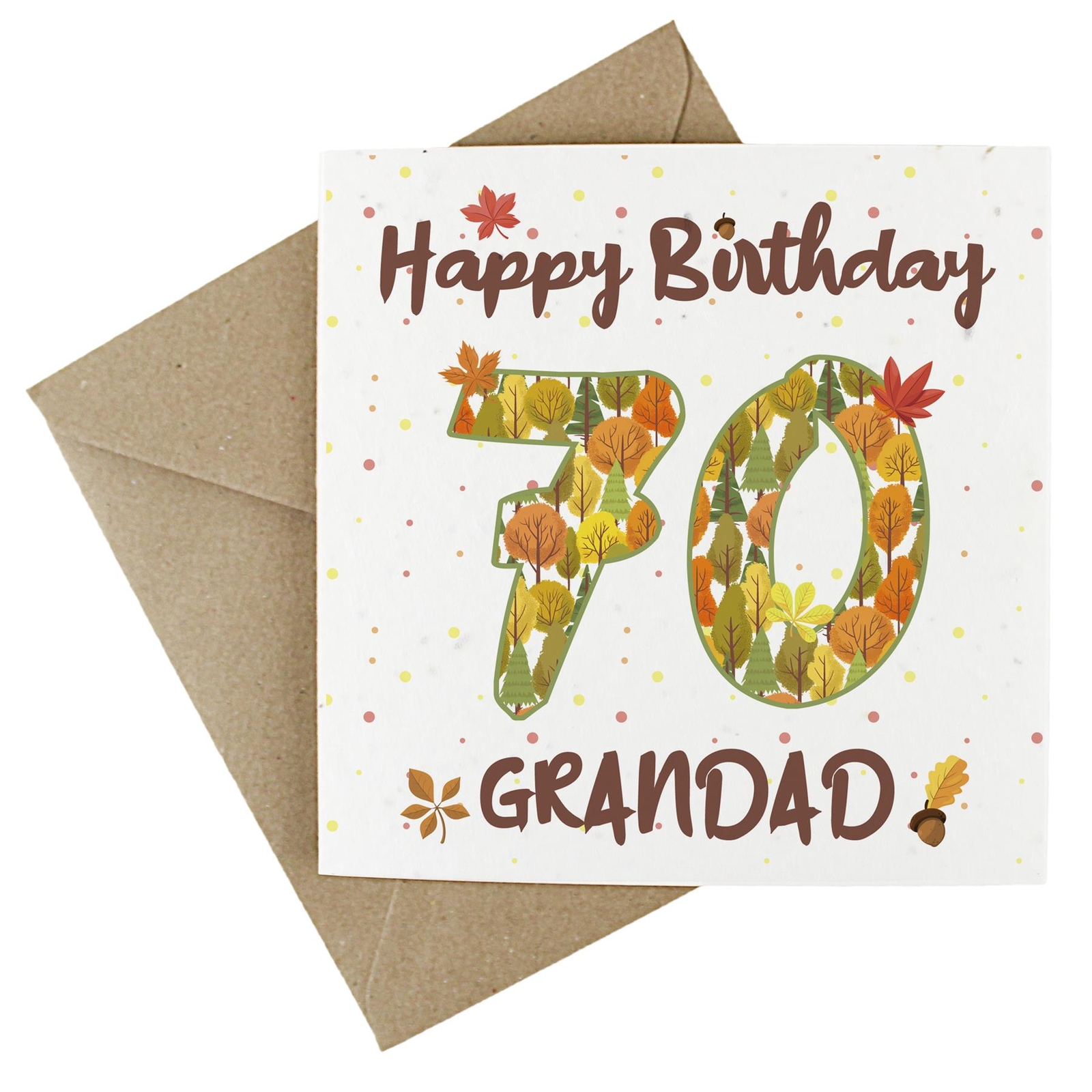 Grandad 70th Birthday Age Card - Autumnal Leaves & Trees Wildflower Seed Card