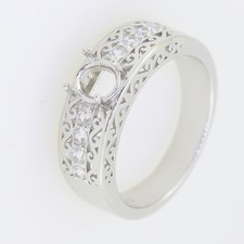 Sterling Silver Semi Mount Ring Setting Oval OV 6x5mm Art Deco Style White Topaz