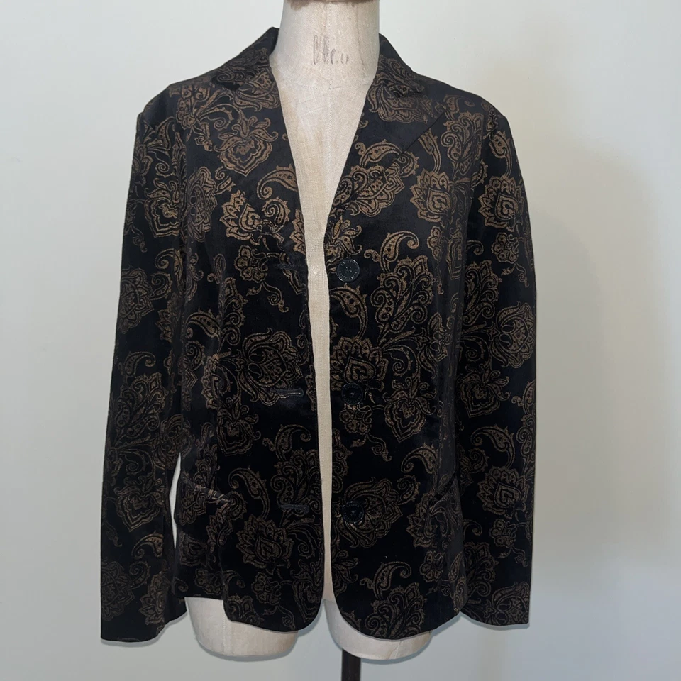 Chaqueta Blazer Ralph Lauren 10 Negro Dorado Bronce Terciopelo Cachemira Formal Divertido Sexy Foto 4 de 4