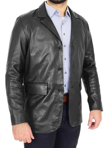 Mens Leather Blazer Black Genuine Soft 