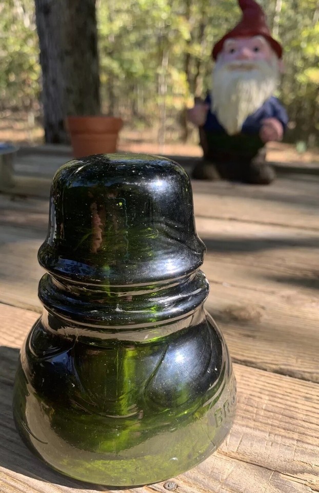 Vintage Brookfield Glass Insulator CD 152 Dark Olive Green Amber Pot