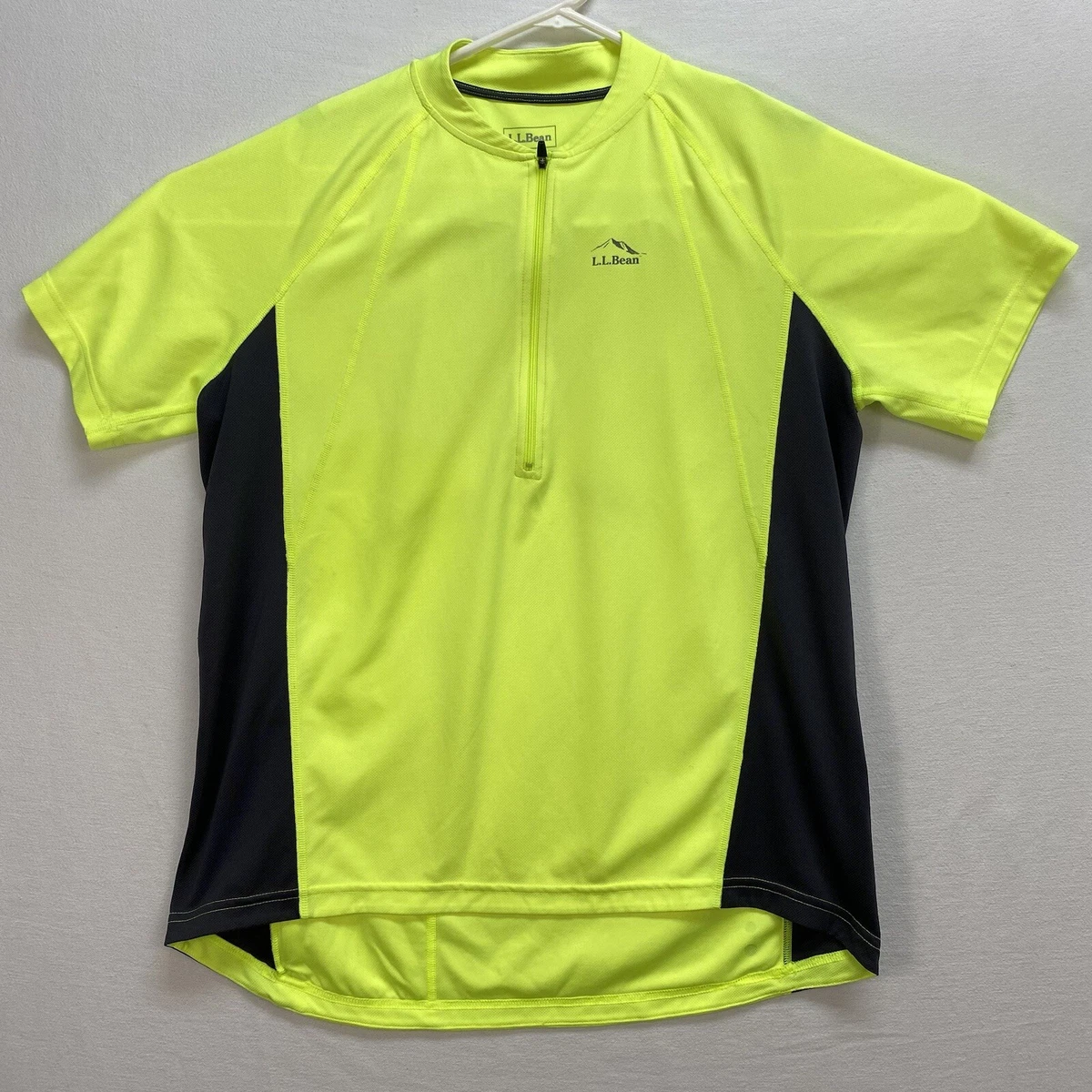LL Bean Mens Size L Yellow Black Cycling Running 1 2 Zip Shirt