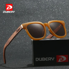 DUBERY Polarized Square Outdoor Sport Sunglasses Men Women Wooden Temple Glasses