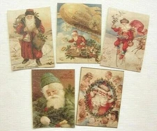 Set of 18 3.5"x2.5" Primitive/Victorian/Vintage Santa labels postcard images