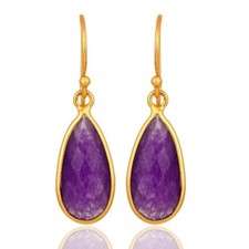 Purple Chalcedony Drop Dangle Earrings in Gold Plated For Birthday Gift Jewelry