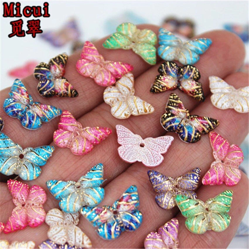 Butterfly Flatback Bead 50pcs 10*15mm Colorful Acrylic Rhinestone Craft Applique - Image 2 of 4