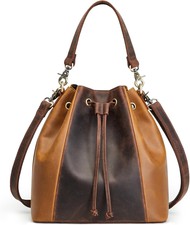 S-zone Genuine Leather Bucket Bags For Women 1-dark Brown With Light 
