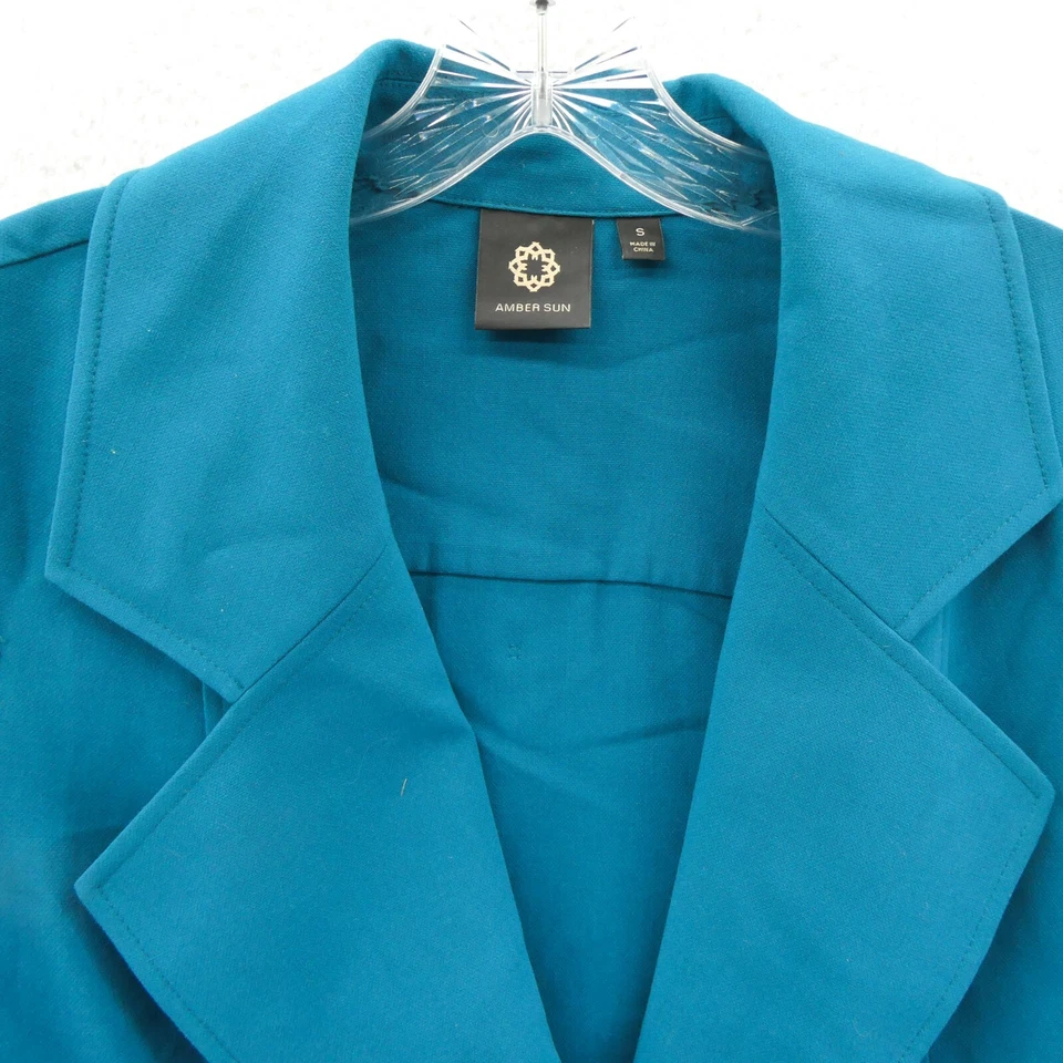 Amber Sun Suit Womens Small Blue Button Up Blazer Jacket Work Top Retro Art Work - Image 4 of 4