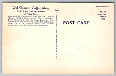 Del Camino Coffee Shop El Paso Texas Vintage Postcard