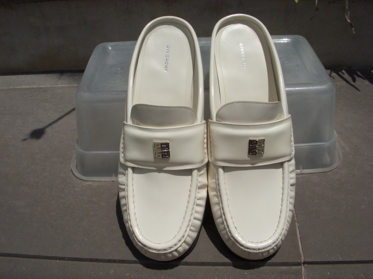 【関税&送料込み】Givenchy Moccasin 4G Givenchy 4G Loafer Mule Ivory Leather Silver Tone HW Wmn 37