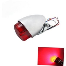 Motorcycle Tail Light Retro LED Red Brake Light License Plate Rear Brake Silver