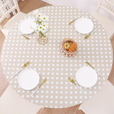Round Vinyl Fitted Tablecloth with Flannel Backing Elastic Edge Design Table Cov