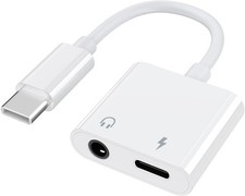 USB C to 3.5mm Headphone and Charger Adapter, Type C Aux Jack Dongle White
