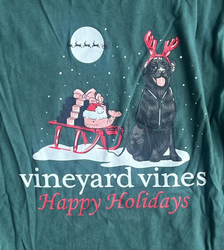 Vineyard Vines Men's Holiday Dog Sled Pocket Green L/S T-Shirt Small NWT
