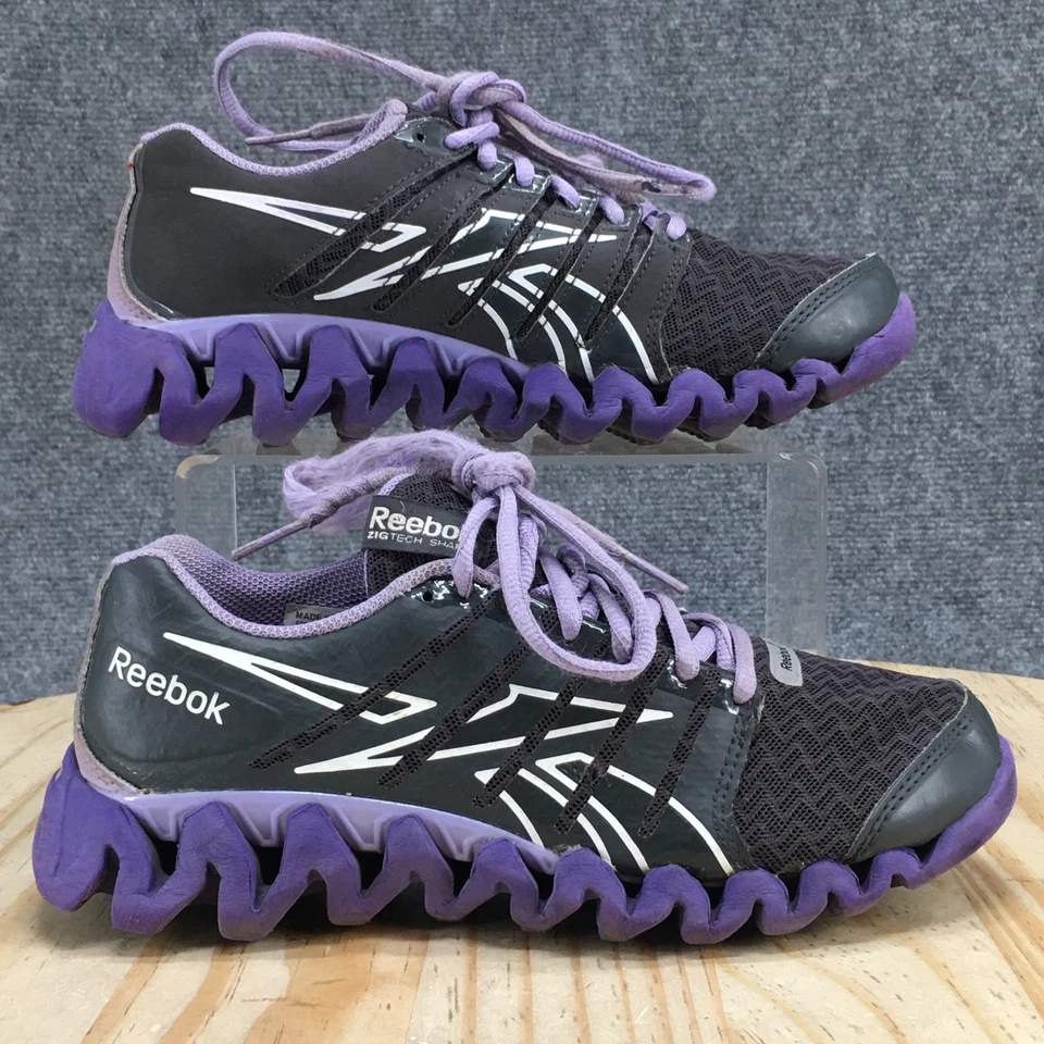 Reebok Shoes Womens 5 Black Purple ZigTech Shark Running Sneakers Mesh V47194 - Image 2 of 4