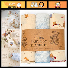 3-Pack Muslin Baby Blankets 100 Cotton - Soft, Breathable, Lightweight Nursery