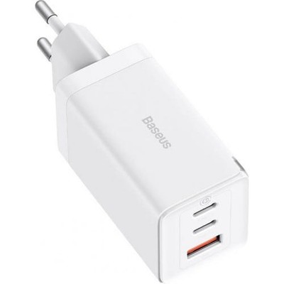 Ladegerät GaN5 Pro 2x USB-C USB-A 65W Baseus Wandladegerät Netzladegerät Weiß