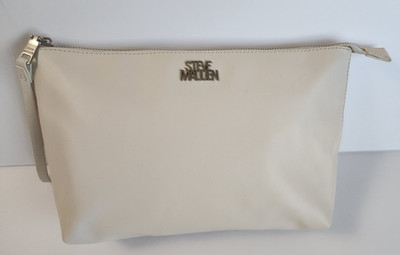 Steve Madden Cosmetic Bag Wristlet Pouch Clutch Faux Leather Beige